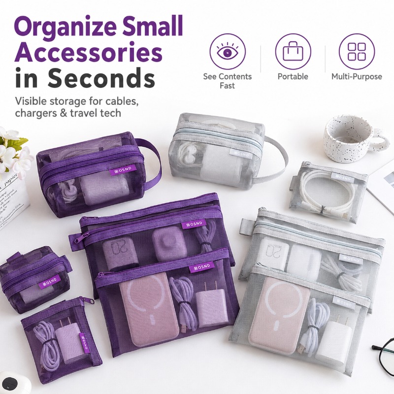 6-teiliges Set Tragbare Netz-T – Tech Accessories Travel Organizer Pouch Bewertung und Preis
